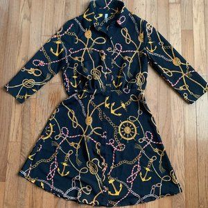 Mango- Navy Chain Print Dress Size S